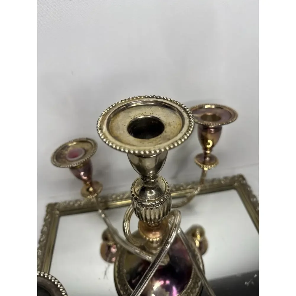 Godinger Candelabra Silver Plated Baroque Ornate 4 Arms 5 Candle Holder Wedding